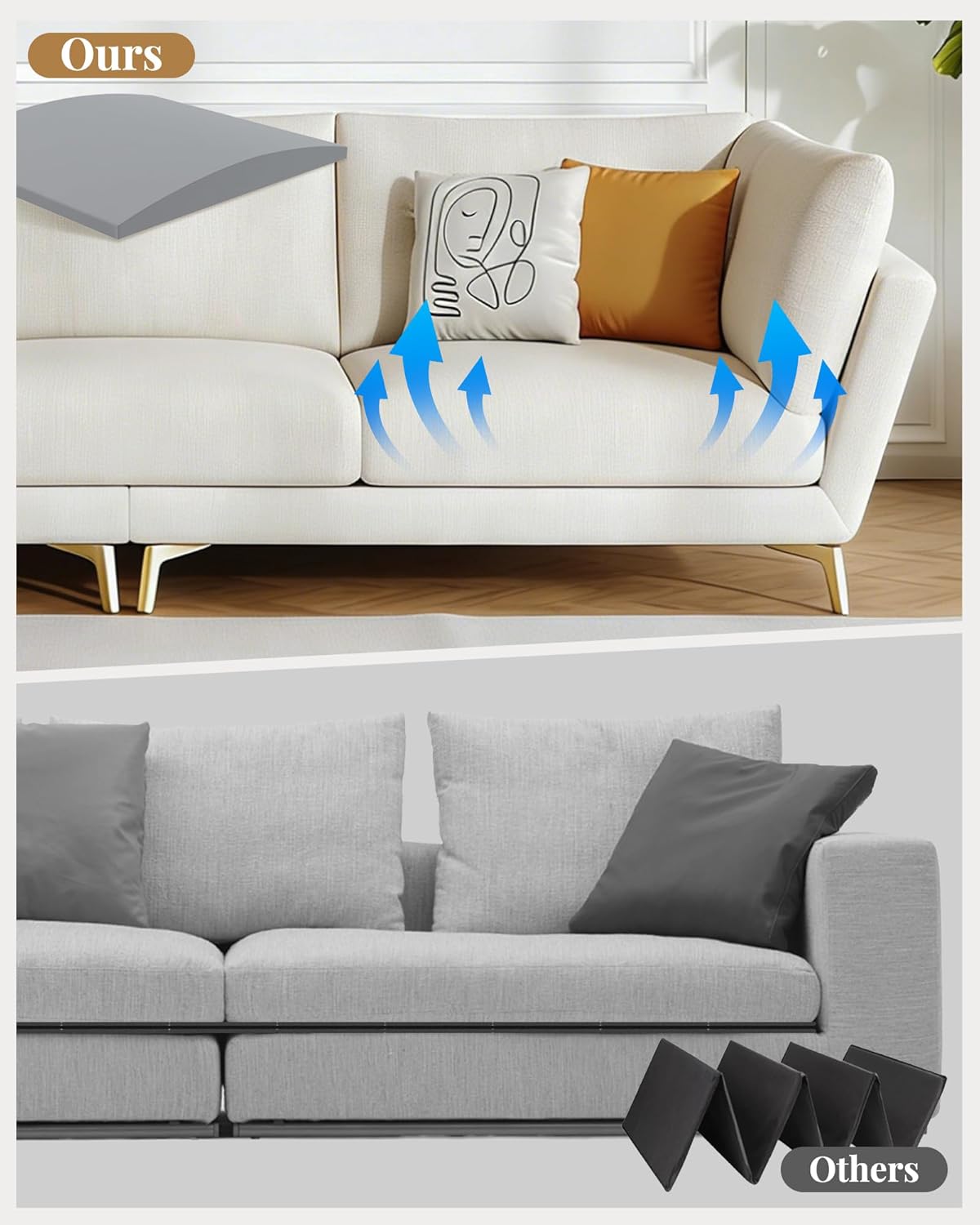 Upgraded Size Sofa Cushion Support, Couch Cushion Support for Sagging Couch Seat, Couch Replacement Insert, 24"x24"x2.4", High Density Foam Furniture Seat Sagging Repair, Trapezoid 40D, Grey Set of 3