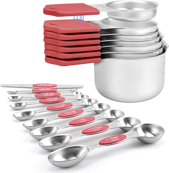 Magnetic Measuring Cups and Spoons Set-Heavy Duty 304 Stainless Steel，Double by HOUJIP