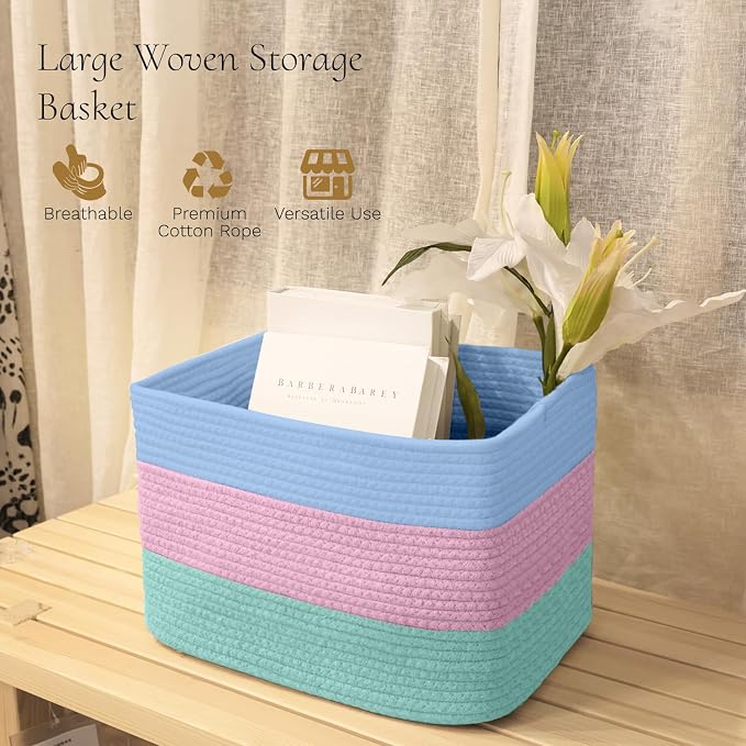 Hopegiver Woven Storage Baskets 15x11x10 Inch, 1 Pack Collapsible Cube Storage - Image 2