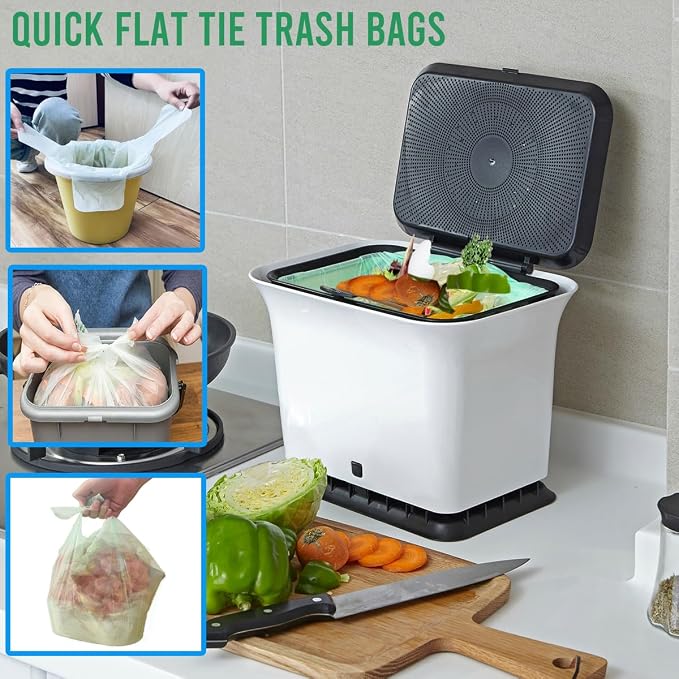 3 Gallon Flap Tie Compostable Trash Bags, Biodegradable Kitchen Garbage Bags - Image 3