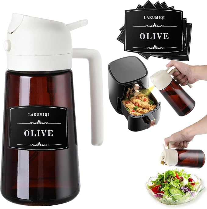 2-in-1 Glass Oil Dispenser & Sprayer - 16oz/470ml Leakproof Olive Oil Sprayer by LAKUMIQI