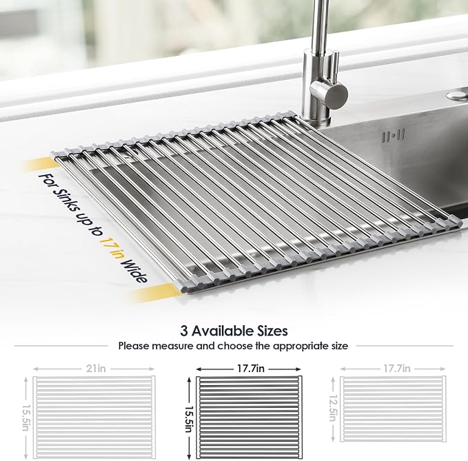 Tomorotec 17.7" x 15.5" Roll Up Dish Drying Rack Over Sink Drying Rack Sink - Image 4
