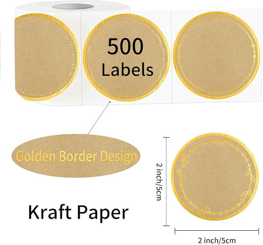 2" Kraft Label Stickers for Jars and Lids, 6 Different Gold Border Designs - Image 2