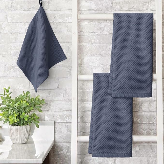 Artoid Mode 100% Cotton Dark Grey Waffle Weave Kitchen Dish Cloths, 13x28 Inch - Image 3