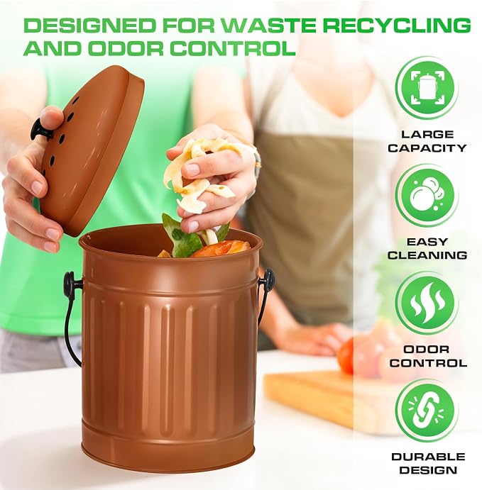 Plexon Countertop Compost Bin Kitchen Indoor, - Image 3