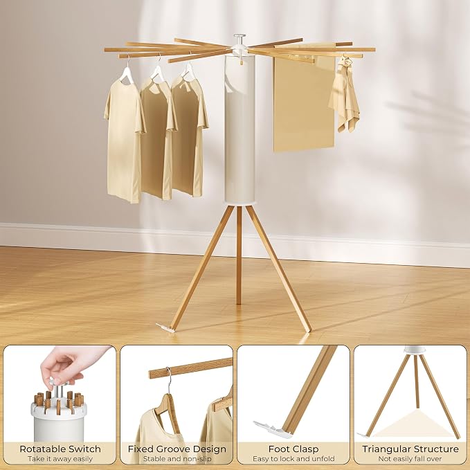Tripod Clothes Drying Rack, Garment Rack Portable and Foldable Space Saving - Image 4