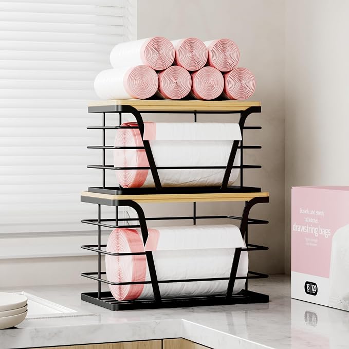 2 Pack Stackable Storage Laundry Kitchen Organizers, Wall Mount Trash Bag Holder - Image 8