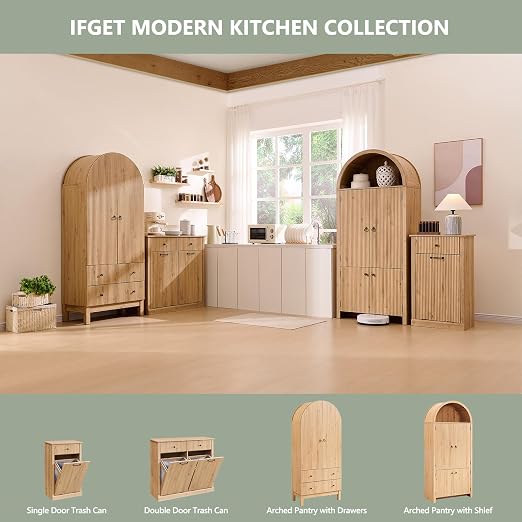 Modern Double Tilt-Out Trash Cabinet, 20 Gallon Fluted Laundry Hamper Cabinet - Image 7