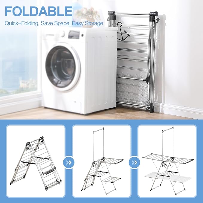 APEXCHASER Clothes Drying Rack, Foldable 2-Level Drying Racks - Image 5