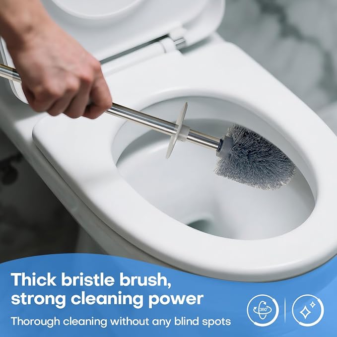 Marble Colored Toilet Brush and Holder Set, Stainless Steel Long Handle and - Image 4