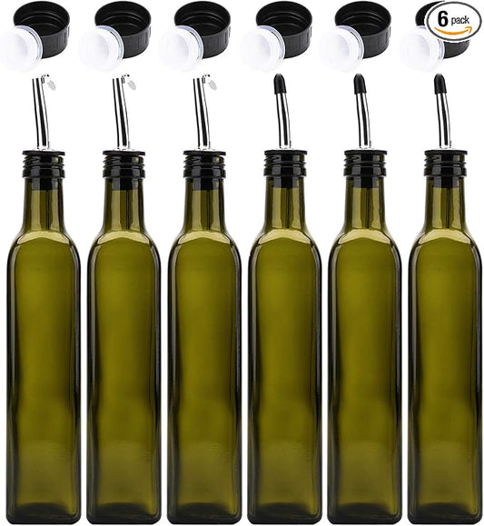 Kingrol 6 Pack 8 oz Glass Olive Oil Dispenser Bottles, Oil and Vinegar Cruets by Kingrol