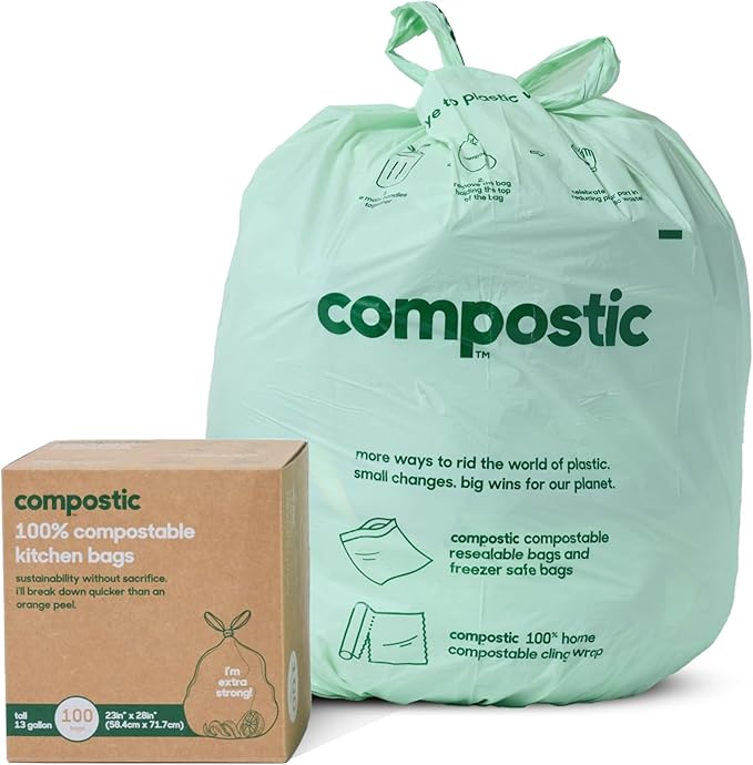 Compostic Home Compostable Trash Bags, 13 Gallon Tall Kitchen Rubbish Bags by COMPOSTIC