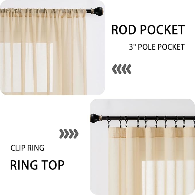 Tollpiz Sheer Door Curtains Closet Linen Textured Curtains Sheer Doorway Light - Image 5