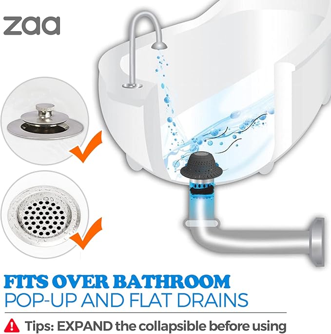 zaa Bathtub Drain Hair Catcher, 2 Pack Silicone Collapsible Bathtub Drain Cover - Image 3
