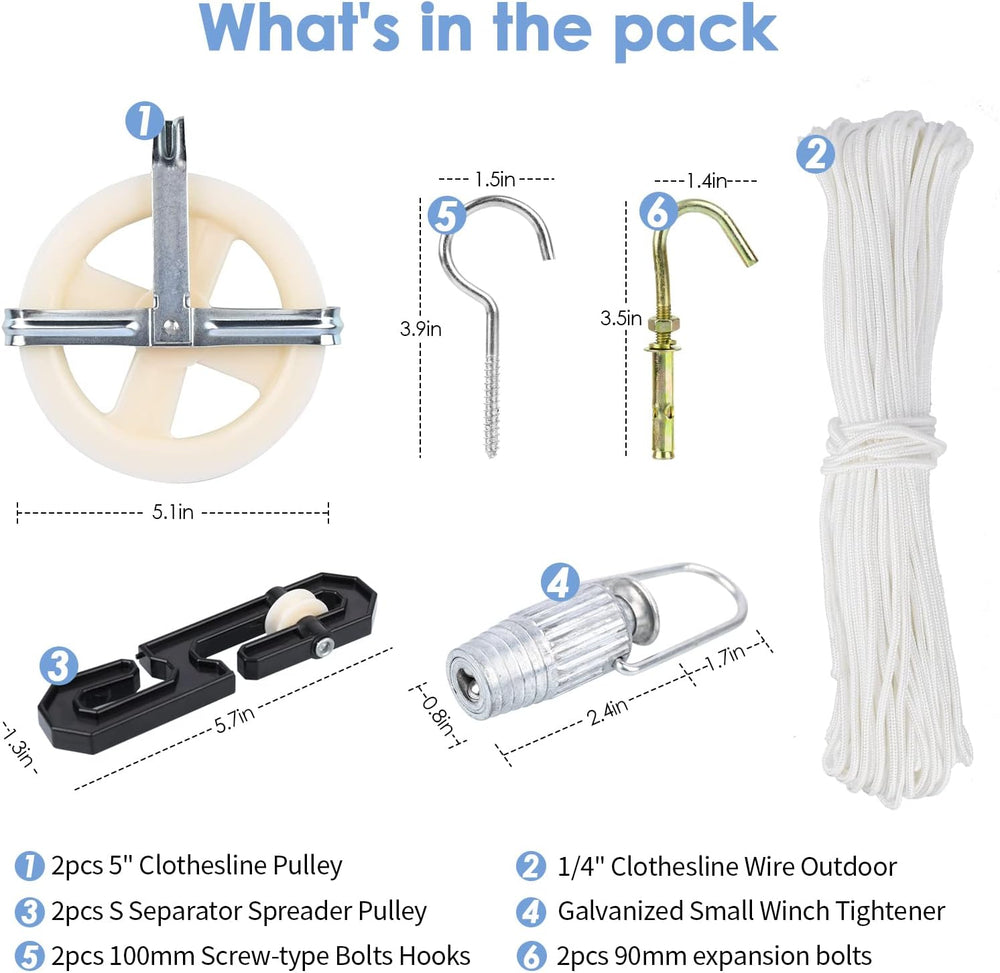 TooTaci Outdoor Clothesline Kit, 5" Nylon Clothesline Pulley Kit