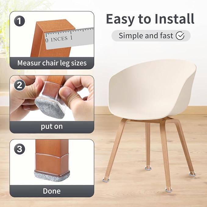 Ezprotekt 8 Pcs Rectangle Grey Felt Chair Leg Floor Protectors - Image 6