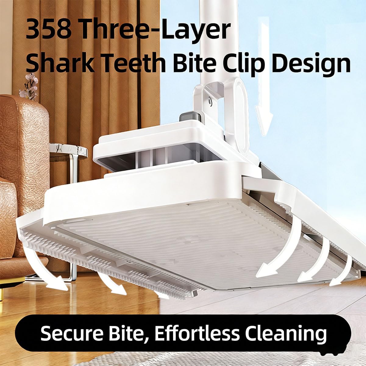 Hands Free Multi Purpose Flat Mop - Lazy Cleaning & Face Towel, Hands Free Flat Mop, Zero Touch Mini Grip Mops, Self-Locking Flats Compatible with Any Cloth, for Walls, Floors, Ceilings (43.31in)