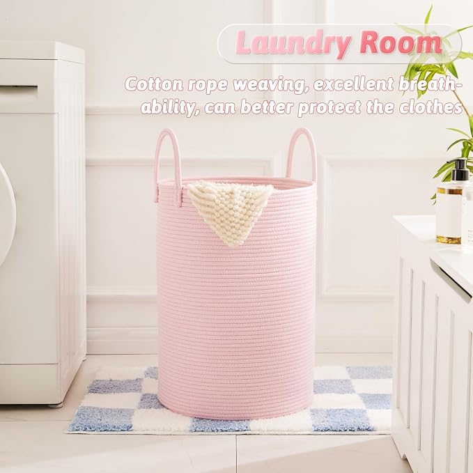Laundry Basket, Woven Cotton Rope Laundry Hamper, 60L - Image 5
