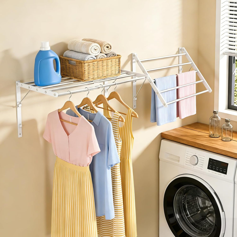 Wall Mounted Drying Rack, Foldable Laundry Rack, Adjustable Width, 60 lbs