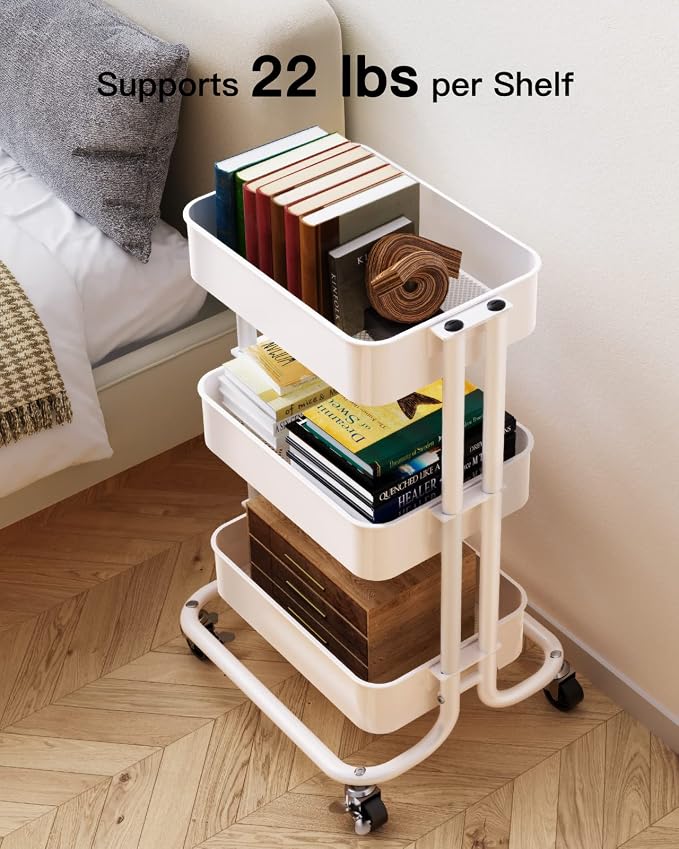 Pipishell 3 Tier Metal Rolling Utility Cart, Heavy-Duty Storage Rolling Cart - Image 3