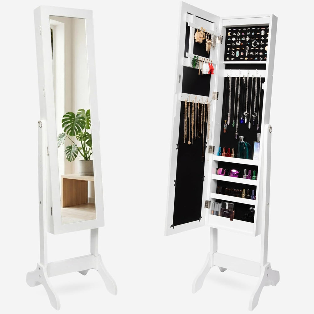 DECOMIL LED Light Jewelry Cabinet Armoire with Mirror, Large Storage 57"...