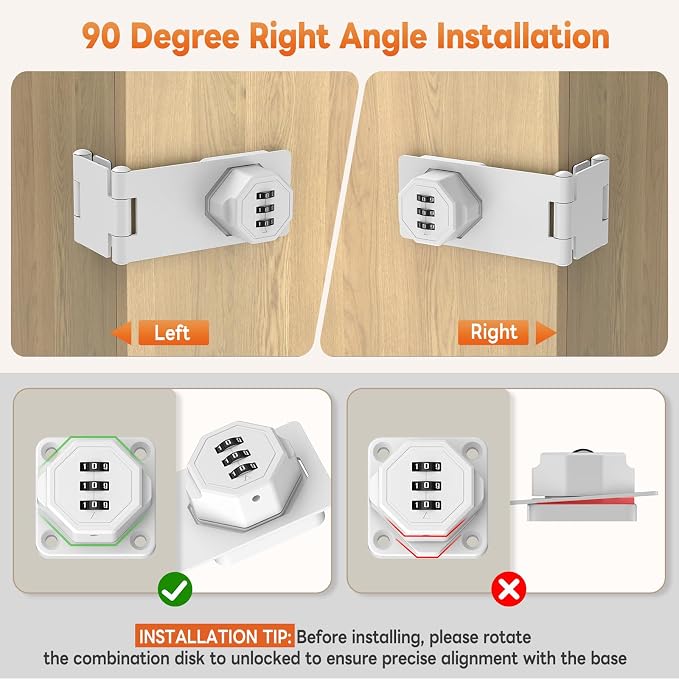 90 Degree 3-Digit Combination Cabinet Lock, Zinc Alloy Keyless Folding Hasp - Image 3