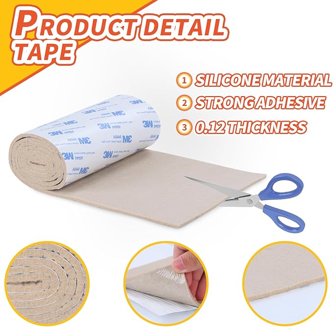 Felt Furniture Pads, Non Slip Self Adhesive Cuttable Felt Tape Beige Heavy Duty - Image 6