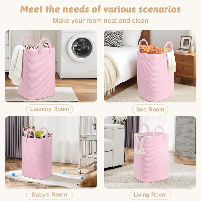Laundry Basket, Woven Cotton Rope Laundry Hamper, 40L Versatile Storage - Image 5