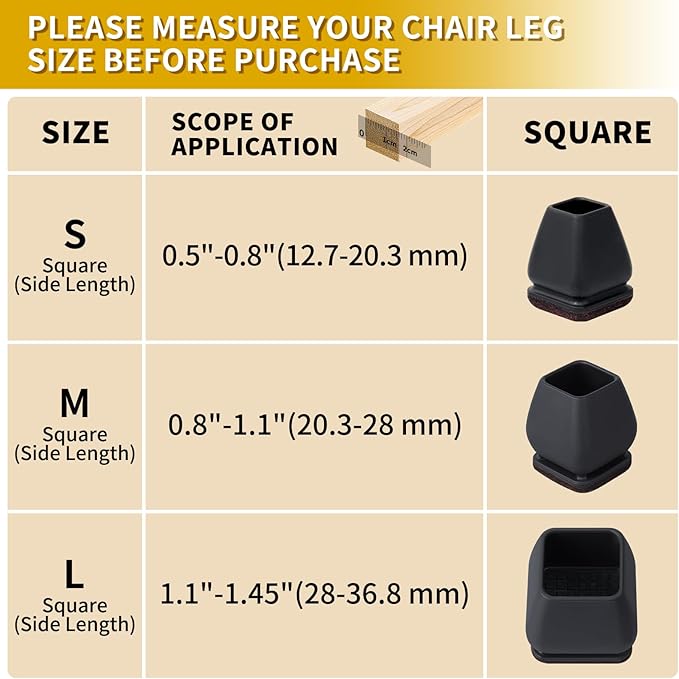 Ezprotekt 24 Pcs Square Silicone Chair Leg Floor Protectors - Image 2