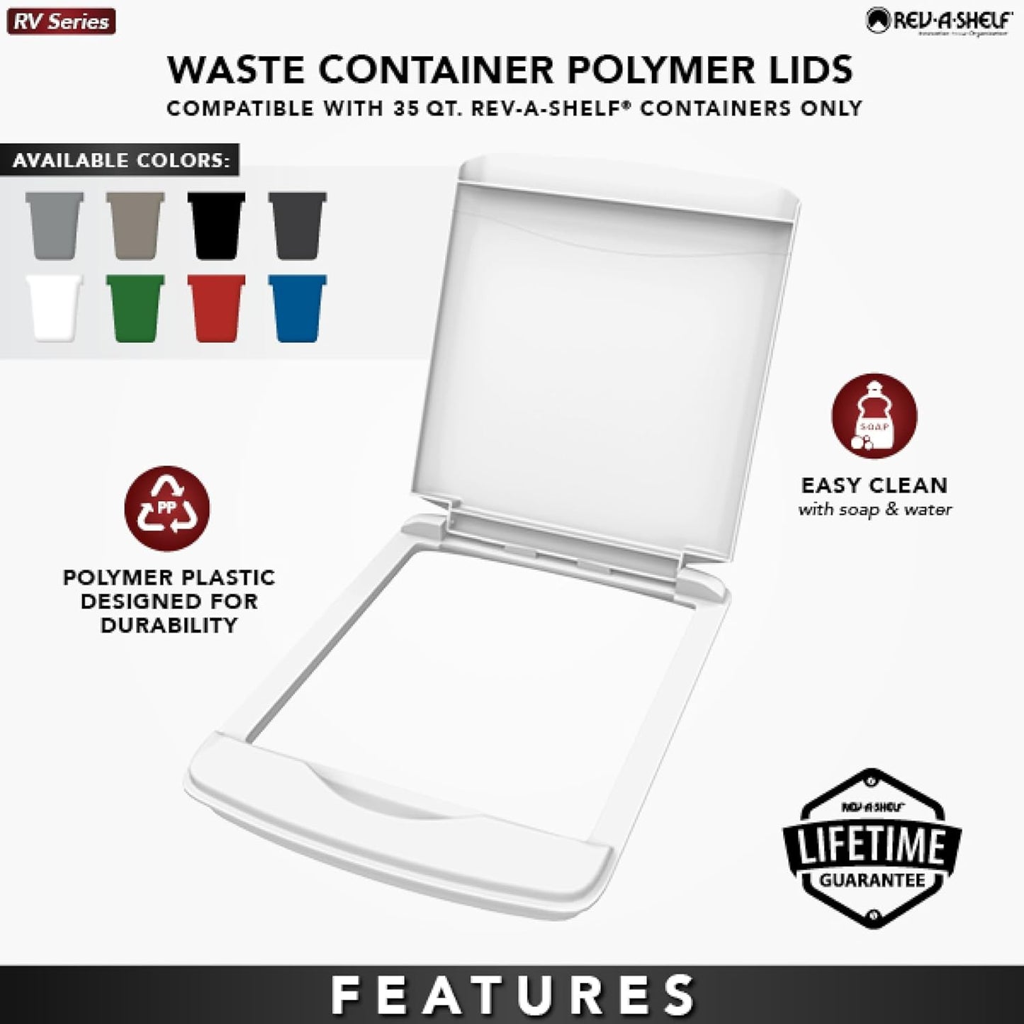 Rev-A-Shelf 35 Qt Under Sink Garbage Can Lid for Base Kitchen and Bathroom Cabinet, Replacement Plastic Trash Bin Lid Only, Silver, RV-35-LID-17-1