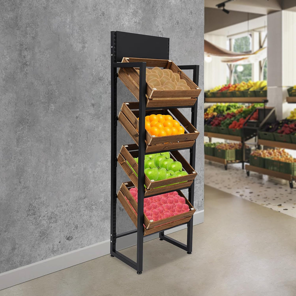 Market Retail Display Rack 4-Tier 52x35x160cm, with 4 Baskets, Wood & Iro...