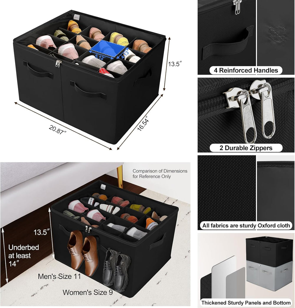 TOPIA HOME Shoe Organizer for Closet 2 Pack, Foldable Shoe Box with Adjustabl...