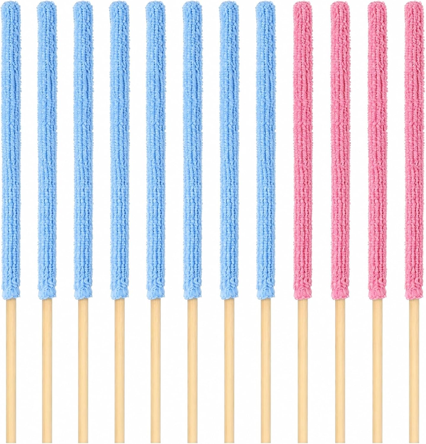 12 Pcs Microfiber Detail Duster Sticks, Mini Cleaning Tool for Crevices, Car Vents, Fan Blades, Window Blinds, and Small Spaces (Blue & Pink)