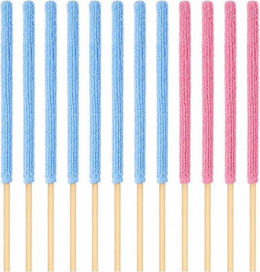 12 Pcs Microfiber Detail Duster Sticks, Mini Cleaning Tool for Crevices, Car Vents, Fan Blades, Window Blinds, and Small Spaces (Blue & Pink)