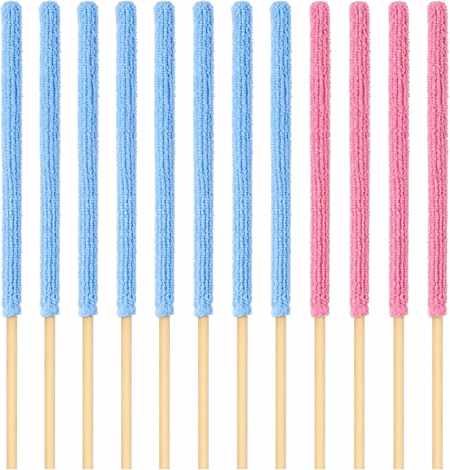 12 Pcs Microfiber Detail Duster Sticks, Mini Cleaning Tool for Crevices, Car Vents, Fan Blades, Window Blinds, and Small Spaces (Blue & Pink)
