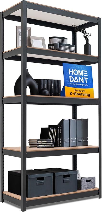 HOMEDANT House Black 5-Tier Laminated Metal Shelving Unit Adjustable Storage by TheBestOrganizingSolution