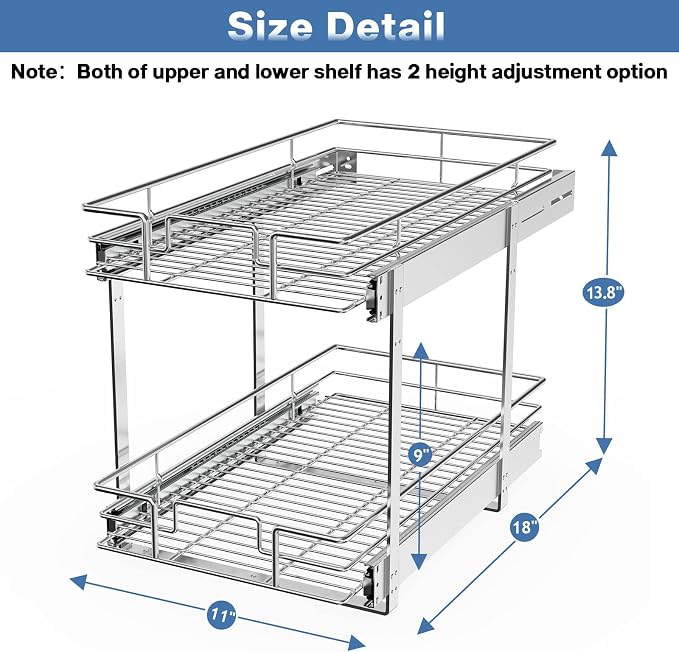 LOVMOR 2 Tier Individual Pull Out Cabinet Organizer 11" W x 18" D, Slide Out - Image 3
