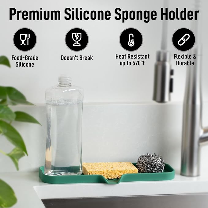 Zulay Kitchen Large Silicone Sponge Holder – Flexible Sink Organizer Tray - Image 2
