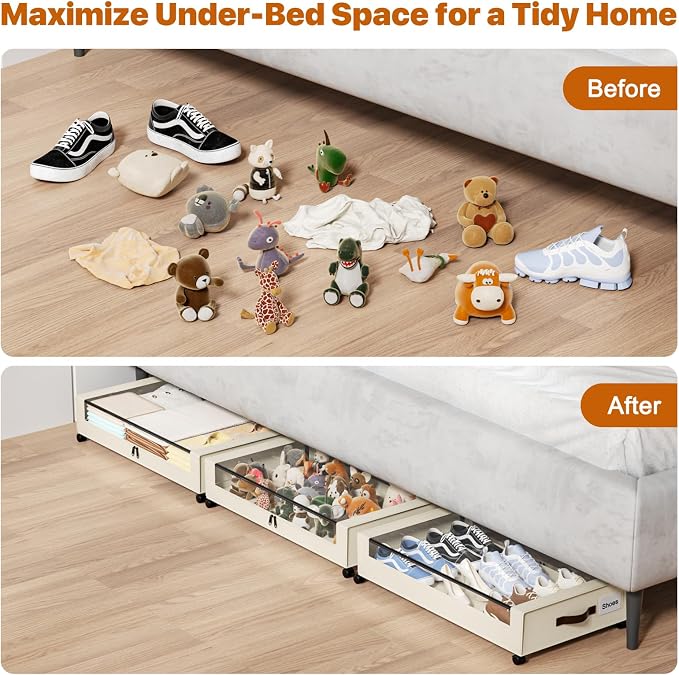 Under Bed Storage with Wheels, 4 Pack Under Bed Storage Containers with Clear - Image 6