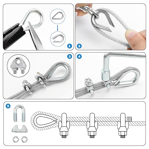 1/8" Wire Rope Kit, 100 Ft PVC Coated Steel Cable Guide Wire Tensioner Strainer - Image 5