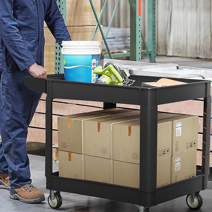 2 Tier Plastic Rolling Cart Utility Cart on Wheels, Heavy Duty Tool Carts - Image 7