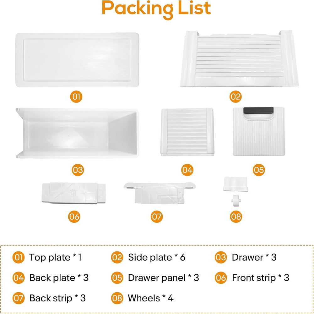 3 Drawer Slim Bathroom Cabinet, Narrow Rolling Cart Organizer, White