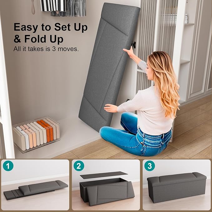 Ottoman with Storage, 43 Inches Folding Storage Ottoman Bench - Image 6