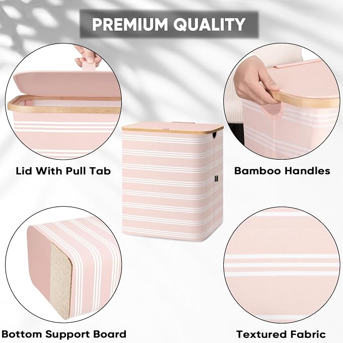 BALEINE Laundry Hamper with Lid, Tall Laundry Baskets with Bamboo Pull Handles - Image 3