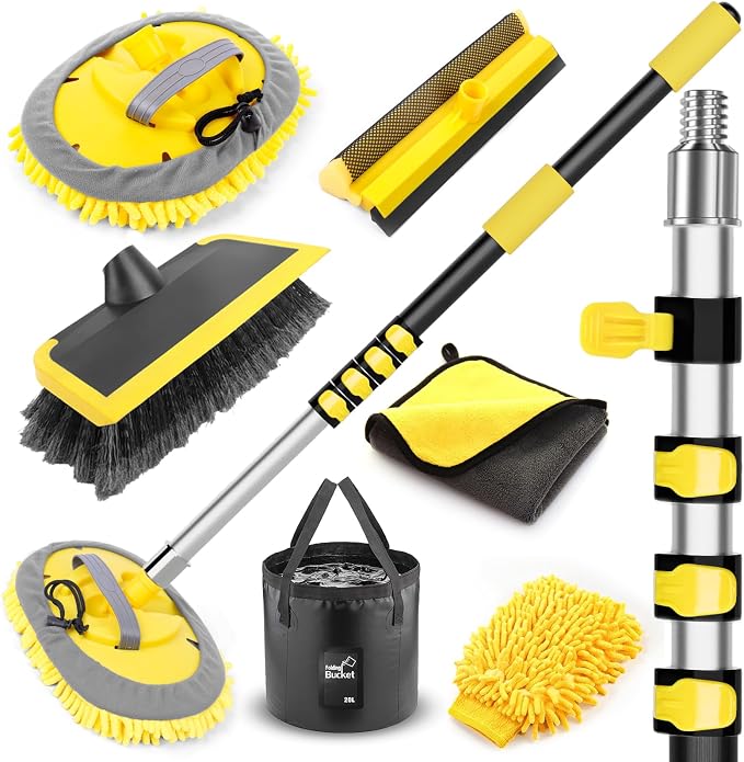 144'' Long Extendable Handle Car RV Wash Brush Kits by Opow