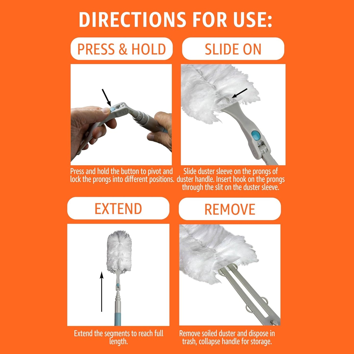Amazon Basics 360° Heavy Duty Duster Kit with Extendable Handle and 6 Microfiber Plumes Refills for Pet Hair