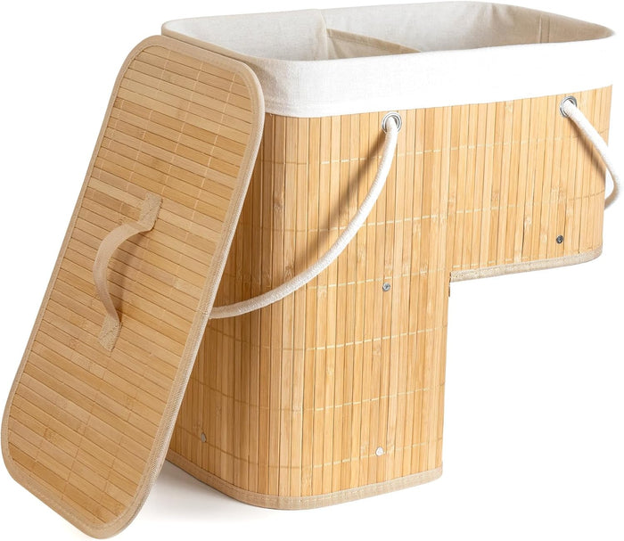 Stair Basket with Lid and Handle for Wooden and Carpeted Stairs, Natural