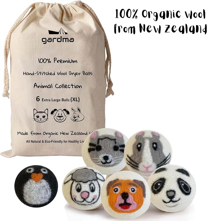 Wool Dryer Balls Organic Premium | Handcrafted Animal Collection A | 6 Balls XL - Image 2