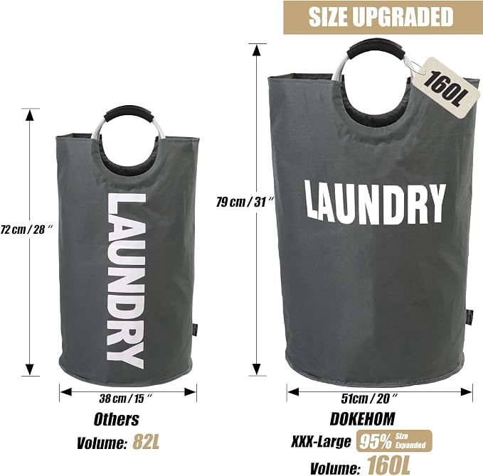 DOKEHOM 160L XX-Large Laundry Basket, Collapsible Laundry Bag, Foldable Laundry - Image 3