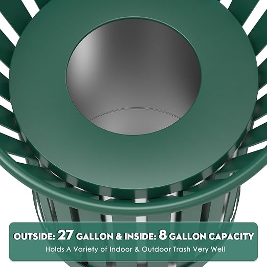 Round Heavy Duty Outdoor Trash Can, Large Metal Slatted Garbage Can - Image 5